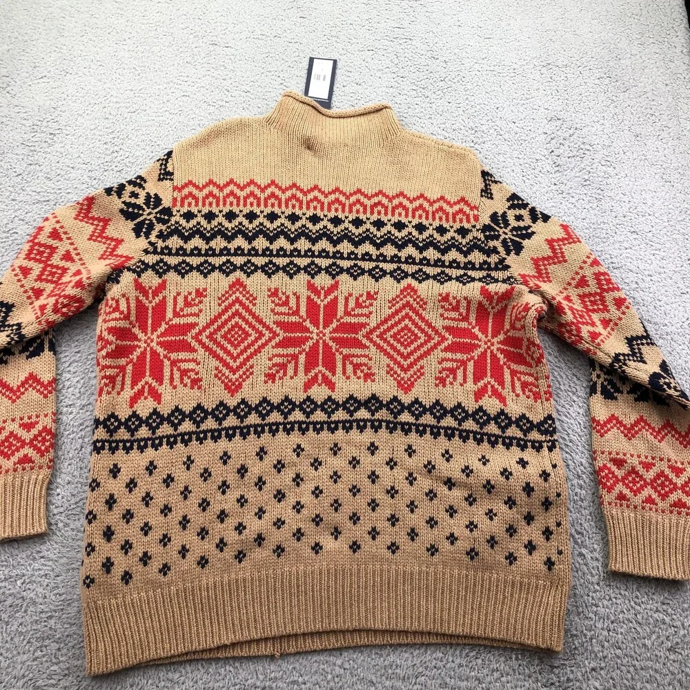 Vineyard Vines Sweater Mens Large Beige Fair Isle Snowflake Roll Neck Knit